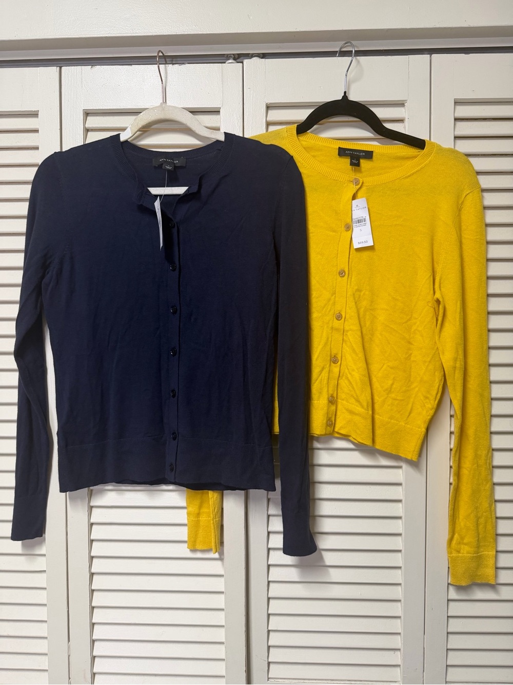 NWT Ann Taylor Navy and Yellow Cardigan Duo $139